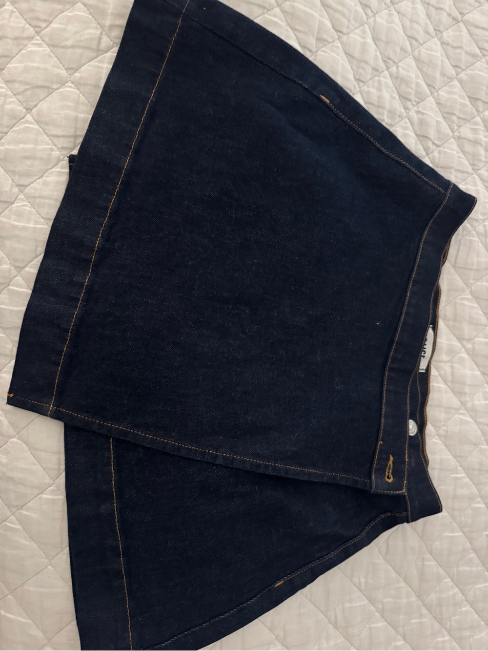 PAIGE Dark Indigo Denim Mini Skort with Contrast Stitching